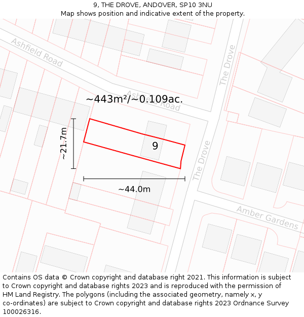 9, THE DROVE, ANDOVER, SP10 3NU: Plot and title map