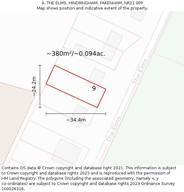 9, THE ELMS, HINDRINGHAM, FAKENHAM, NR21 0PP: Plot and title map