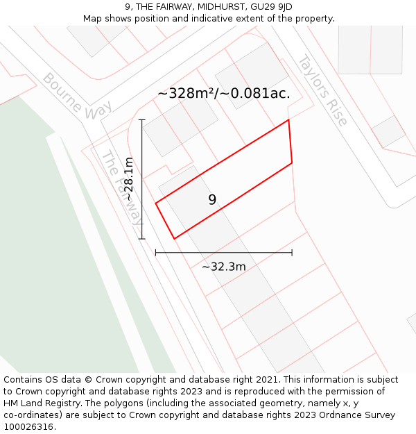 9, THE FAIRWAY, MIDHURST, GU29 9JD: Plot and title map