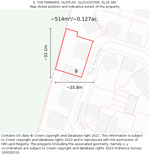 9, THE FAIRWAYS, HUNTLEY, GLOUCESTER, GL19 3AY: Plot and title map