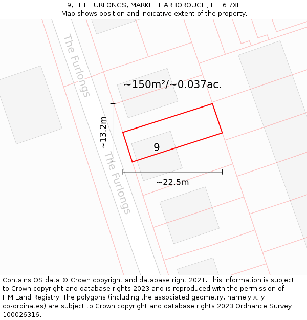 9, THE FURLONGS, MARKET HARBOROUGH, LE16 7XL: Plot and title map