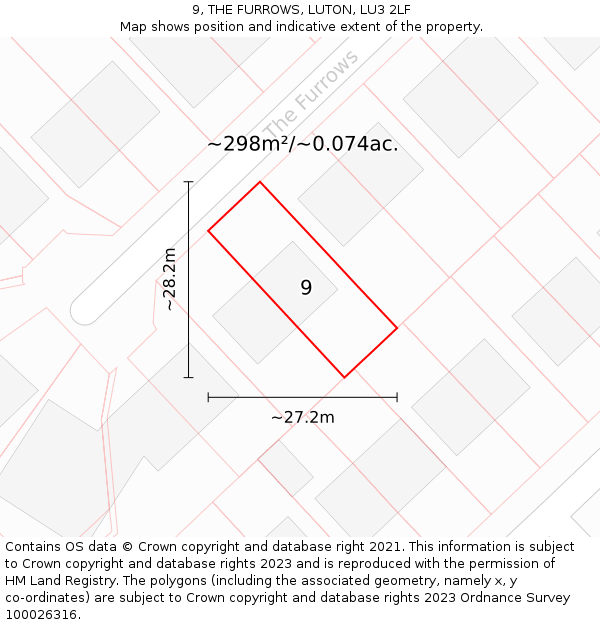 9, THE FURROWS, LUTON, LU3 2LF: Plot and title map