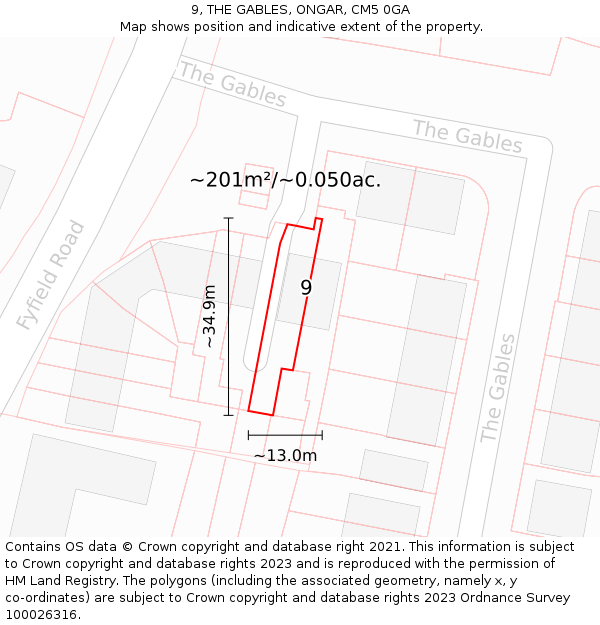 9, THE GABLES, ONGAR, CM5 0GA: Plot and title map