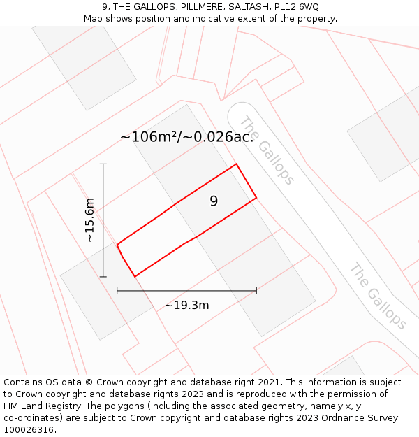 9, THE GALLOPS, PILLMERE, SALTASH, PL12 6WQ: Plot and title map