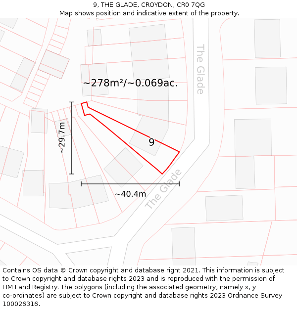 9, THE GLADE, CROYDON, CR0 7QG: Plot and title map
