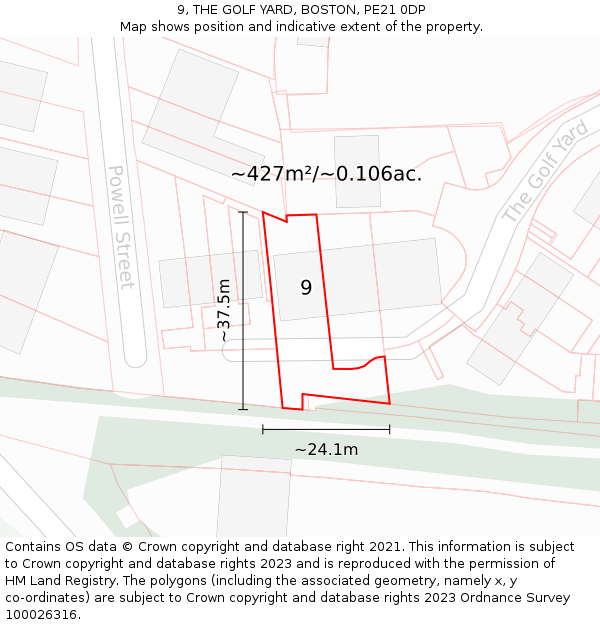 9, THE GOLF YARD, BOSTON, PE21 0DP: Plot and title map