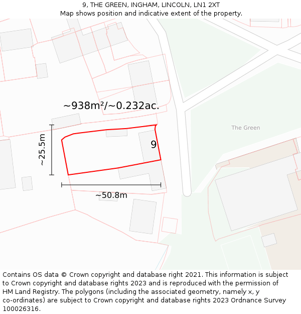 9, THE GREEN, INGHAM, LINCOLN, LN1 2XT: Plot and title map