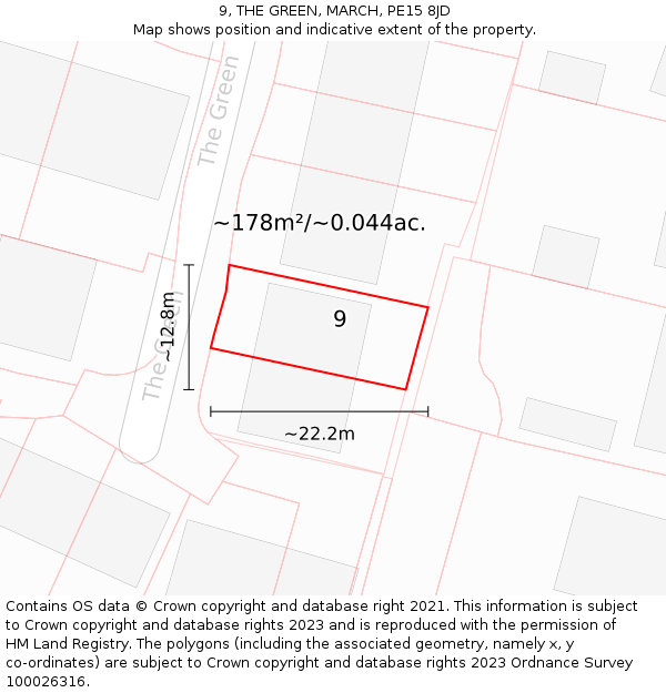 9, THE GREEN, MARCH, PE15 8JD: Plot and title map