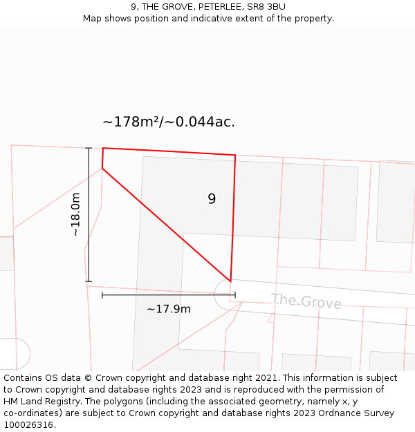 9, THE GROVE, PETERLEE, SR8 3BU: Plot and title map