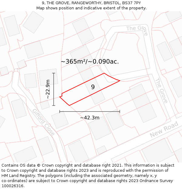 9, THE GROVE, RANGEWORTHY, BRISTOL, BS37 7PY: Plot and title map