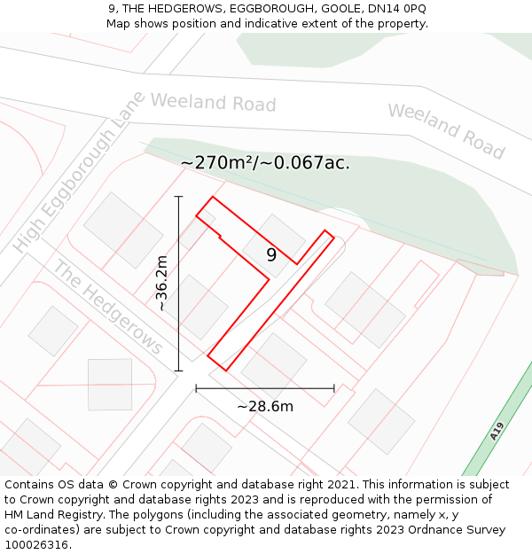 9, THE HEDGEROWS, EGGBOROUGH, GOOLE, DN14 0PQ: Plot and title map