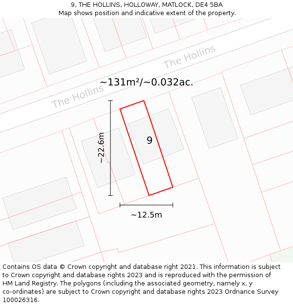 9, THE HOLLINS, HOLLOWAY, MATLOCK, DE4 5BA: Plot and title map