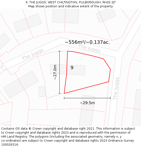 9, THE JUGGS, WEST CHILTINGTON, PULBOROUGH, RH20 2JT: Plot and title map
