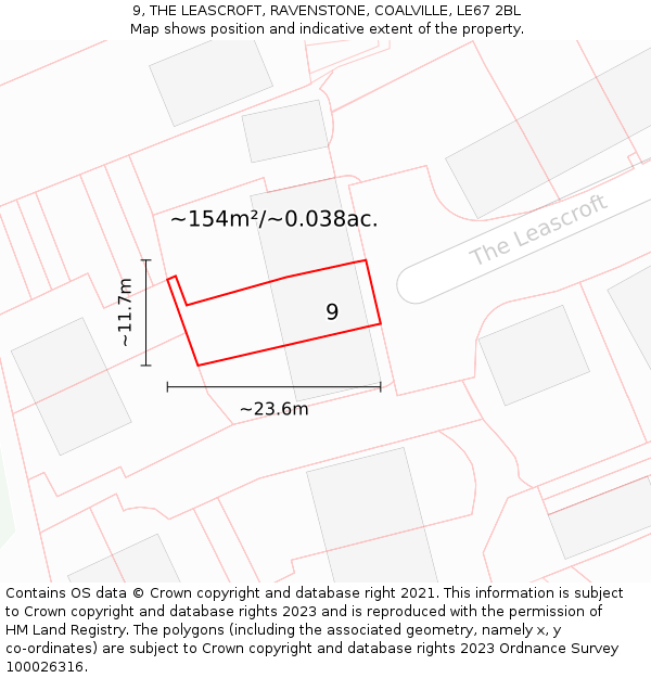 9, THE LEASCROFT, RAVENSTONE, COALVILLE, LE67 2BL: Plot and title map