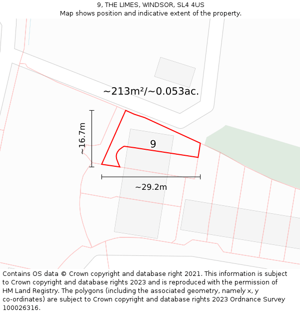 9, THE LIMES, WINDSOR, SL4 4US: Plot and title map