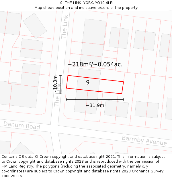 9, THE LINK, YORK, YO10 4LB: Plot and title map