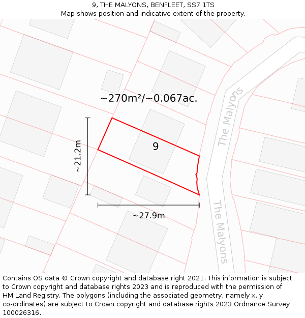 9, THE MALYONS, BENFLEET, SS7 1TS: Plot and title map