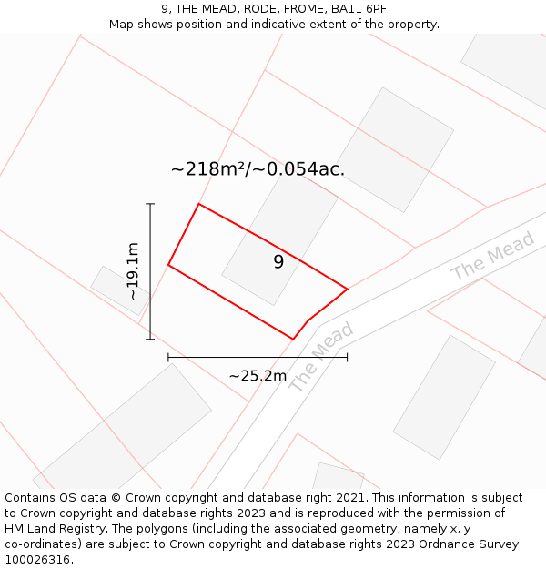 9, THE MEAD, RODE, FROME, BA11 6PF: Plot and title map