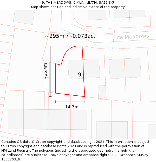 9, THE MEADOWS, CIMLA, NEATH, SA11 3XF: Plot and title map