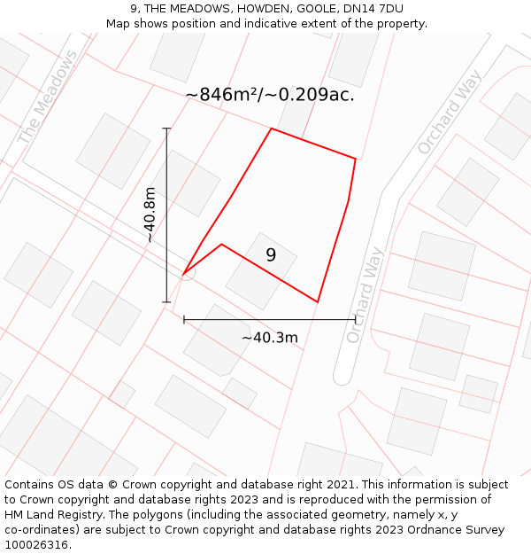 9, THE MEADOWS, HOWDEN, GOOLE, DN14 7DU: Plot and title map