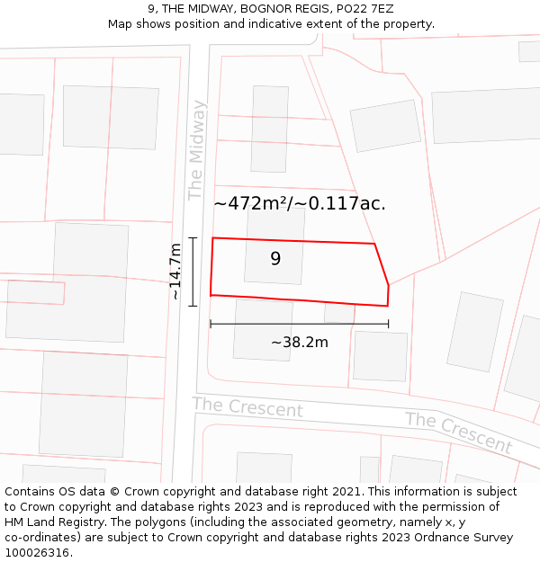 9, THE MIDWAY, BOGNOR REGIS, PO22 7EZ: Plot and title map
