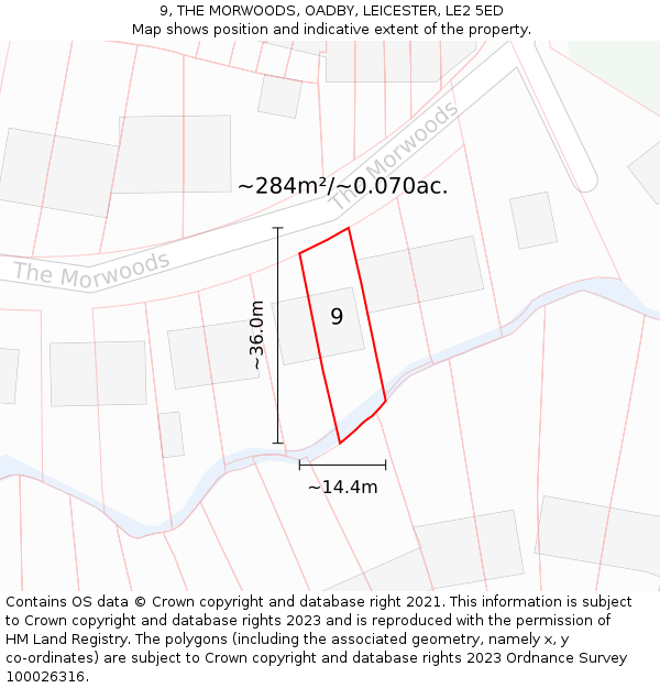 9, THE MORWOODS, OADBY, LEICESTER, LE2 5ED: Plot and title map
