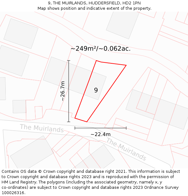 9, THE MUIRLANDS, HUDDERSFIELD, HD2 1PN: Plot and title map