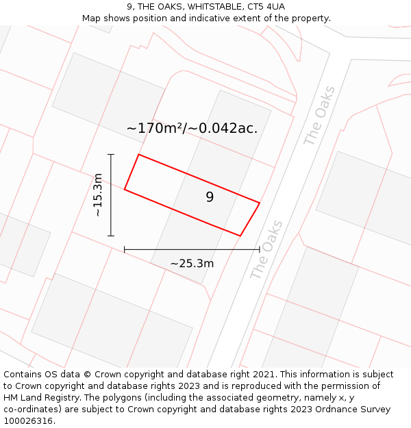 9, THE OAKS, WHITSTABLE, CT5 4UA: Plot and title map