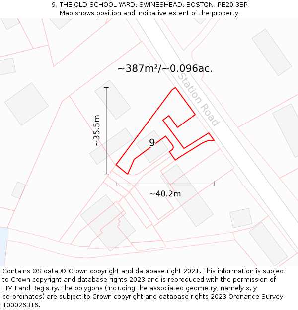 9, THE OLD SCHOOL YARD, SWINESHEAD, BOSTON, PE20 3BP: Plot and title map