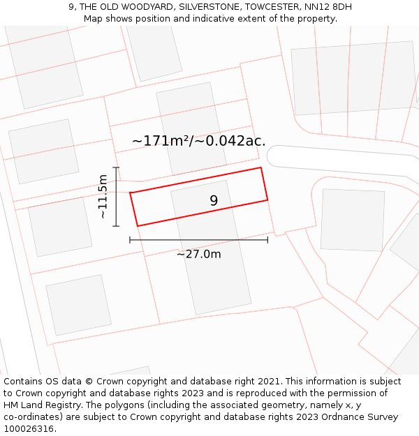 9, THE OLD WOODYARD, SILVERSTONE, TOWCESTER, NN12 8DH: Plot and title map
