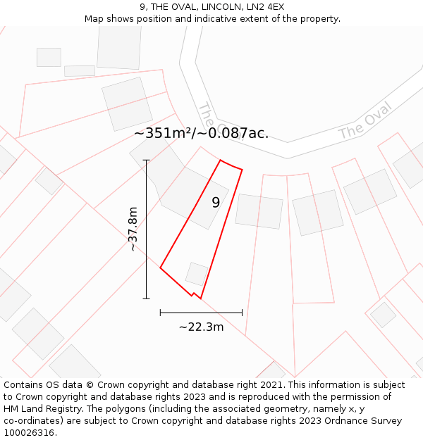 9, THE OVAL, LINCOLN, LN2 4EX: Plot and title map