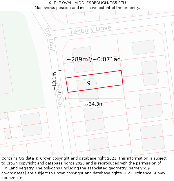 9, THE OVAL, MIDDLESBROUGH, TS5 8EU: Plot and title map