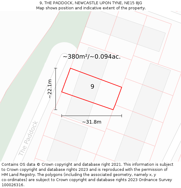 9, THE PADDOCK, NEWCASTLE UPON TYNE, NE15 8JG: Plot and title map
