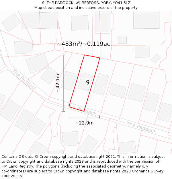 9, THE PADDOCK, WILBERFOSS, YORK, YO41 5LZ: Plot and title map