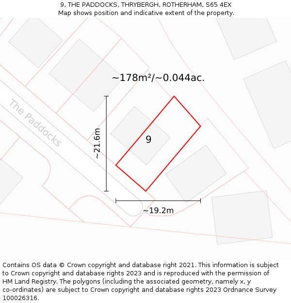 9, THE PADDOCKS, THRYBERGH, ROTHERHAM, S65 4EX: Plot and title map