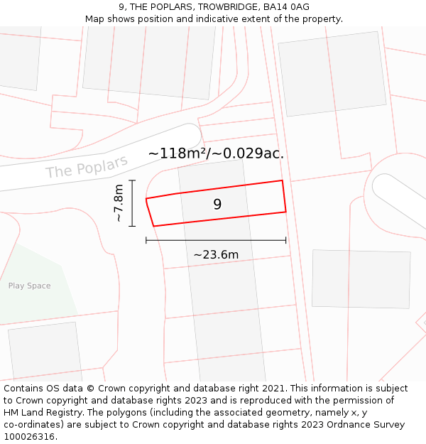 9, THE POPLARS, TROWBRIDGE, BA14 0AG: Plot and title map