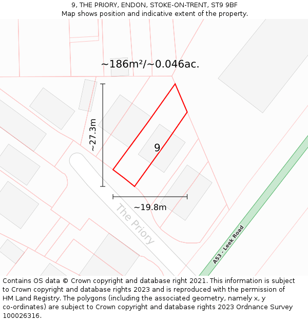 9, THE PRIORY, ENDON, STOKE-ON-TRENT, ST9 9BF: Plot and title map