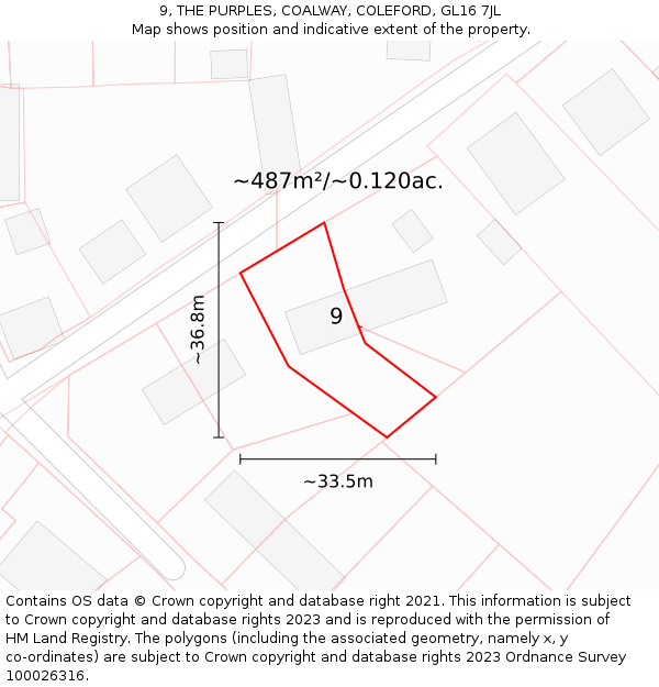 9, THE PURPLES, COALWAY, COLEFORD, GL16 7JL: Plot and title map