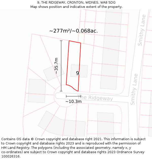 9, THE RIDGEWAY, CRONTON, WIDNES, WA8 5DG: Plot and title map