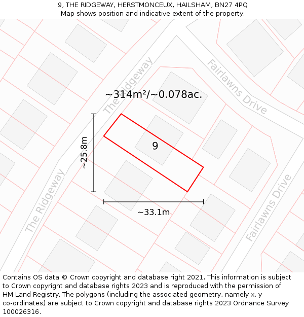 9, THE RIDGEWAY, HERSTMONCEUX, HAILSHAM, BN27 4PQ: Plot and title map