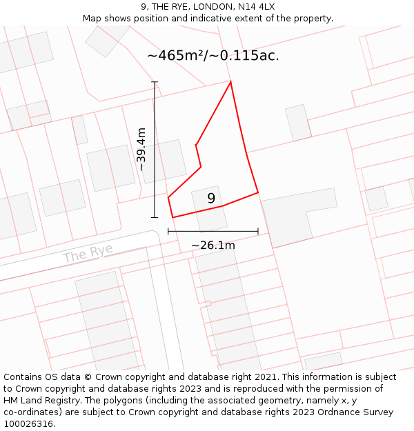 9, THE RYE, LONDON, N14 4LX: Plot and title map