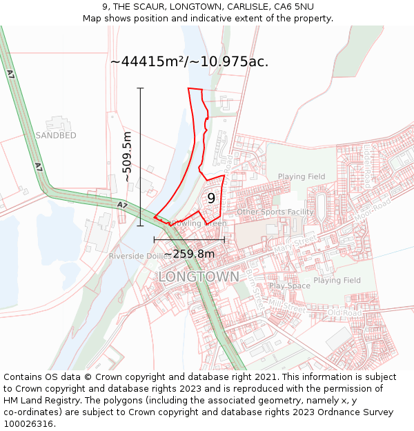 9, THE SCAUR, LONGTOWN, CARLISLE, CA6 5NU: Plot and title map