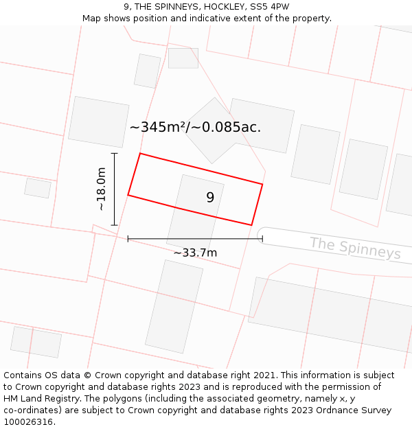 9, THE SPINNEYS, HOCKLEY, SS5 4PW: Plot and title map