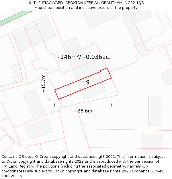 9, THE STACKYARD, CROXTON KERRIAL, GRANTHAM, NG32 1QS: Plot and title map