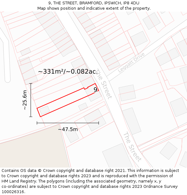 9, THE STREET, BRAMFORD, IPSWICH, IP8 4DU: Plot and title map