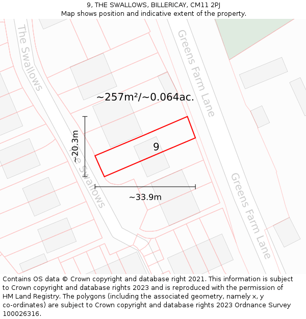 9, THE SWALLOWS, BILLERICAY, CM11 2PJ: Plot and title map