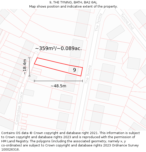 9, THE TYNING, BATH, BA2 6AL: Plot and title map
