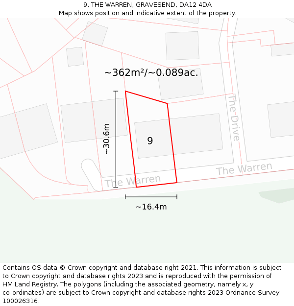 9, THE WARREN, GRAVESEND, DA12 4DA: Plot and title map