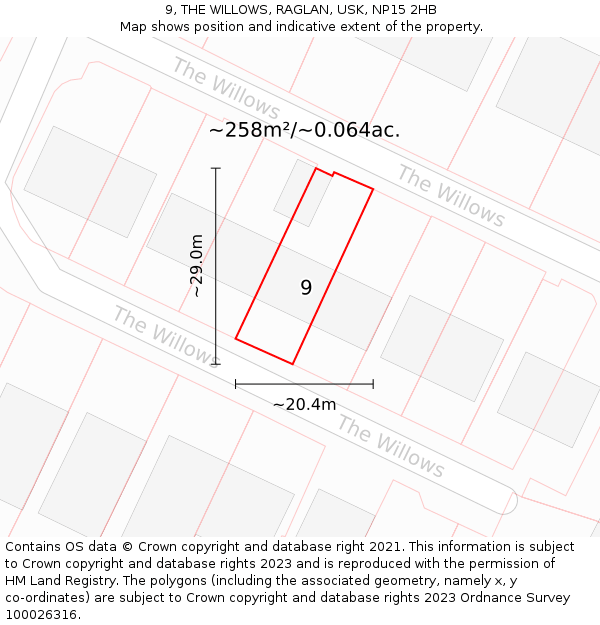 9, THE WILLOWS, RAGLAN, USK, NP15 2HB: Plot and title map