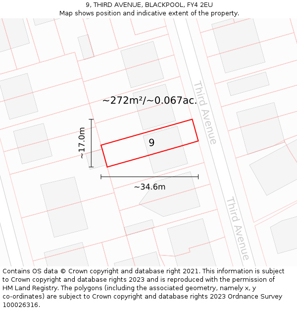 9, THIRD AVENUE, BLACKPOOL, FY4 2EU: Plot and title map